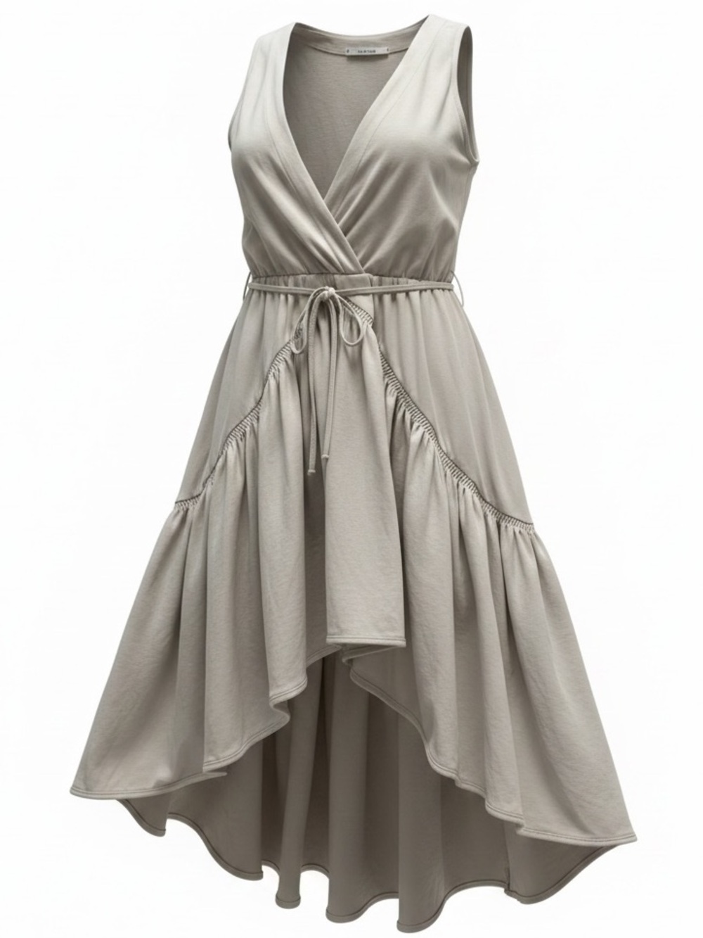 Zara Sleeveless Wrap High-Low Dress in Light Taupe